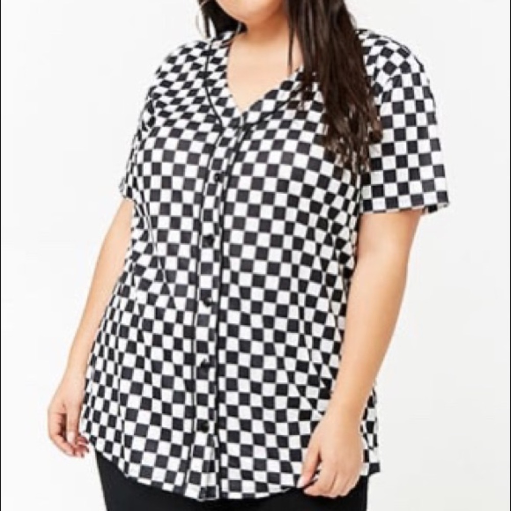 F21 CHECKERED JERSEY TOP